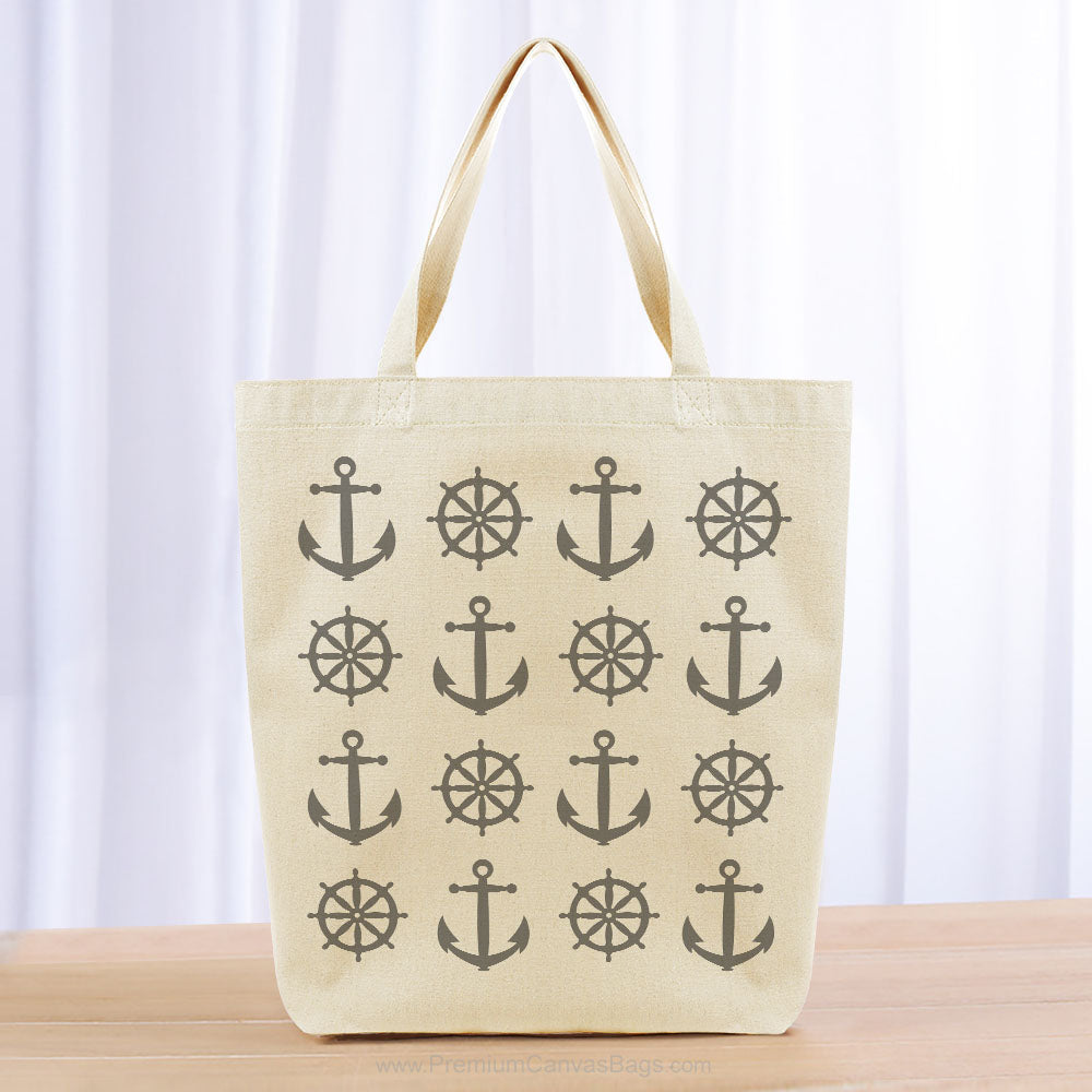 Anchor Ship Wheel Pattern Tote Bag - gray