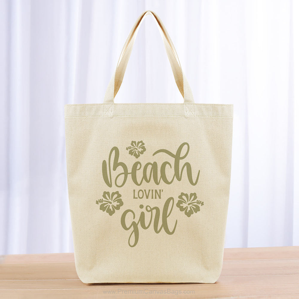 Beach Lovin Girl Tote Bag - khaki