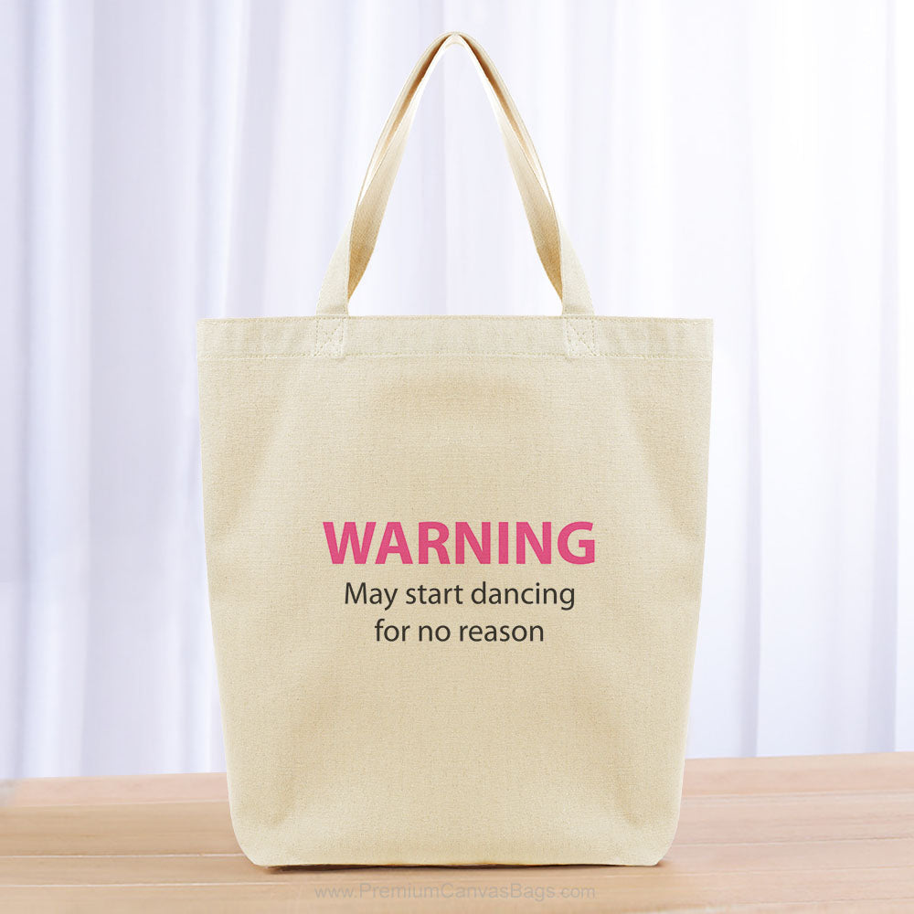 Warning May Start Dancing Tote Bag - black hot pink