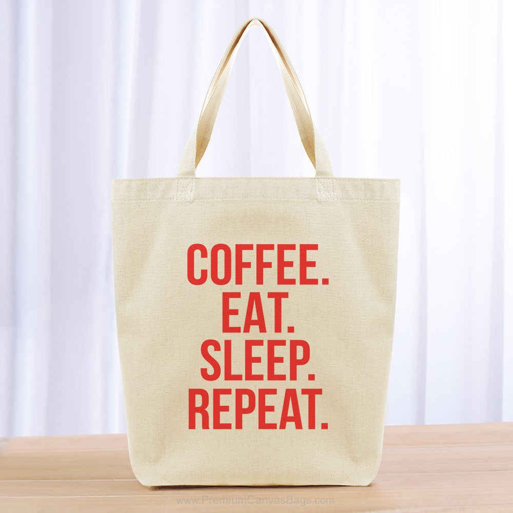 Coffee Eat Sleep Repeat Tote Bag - red
