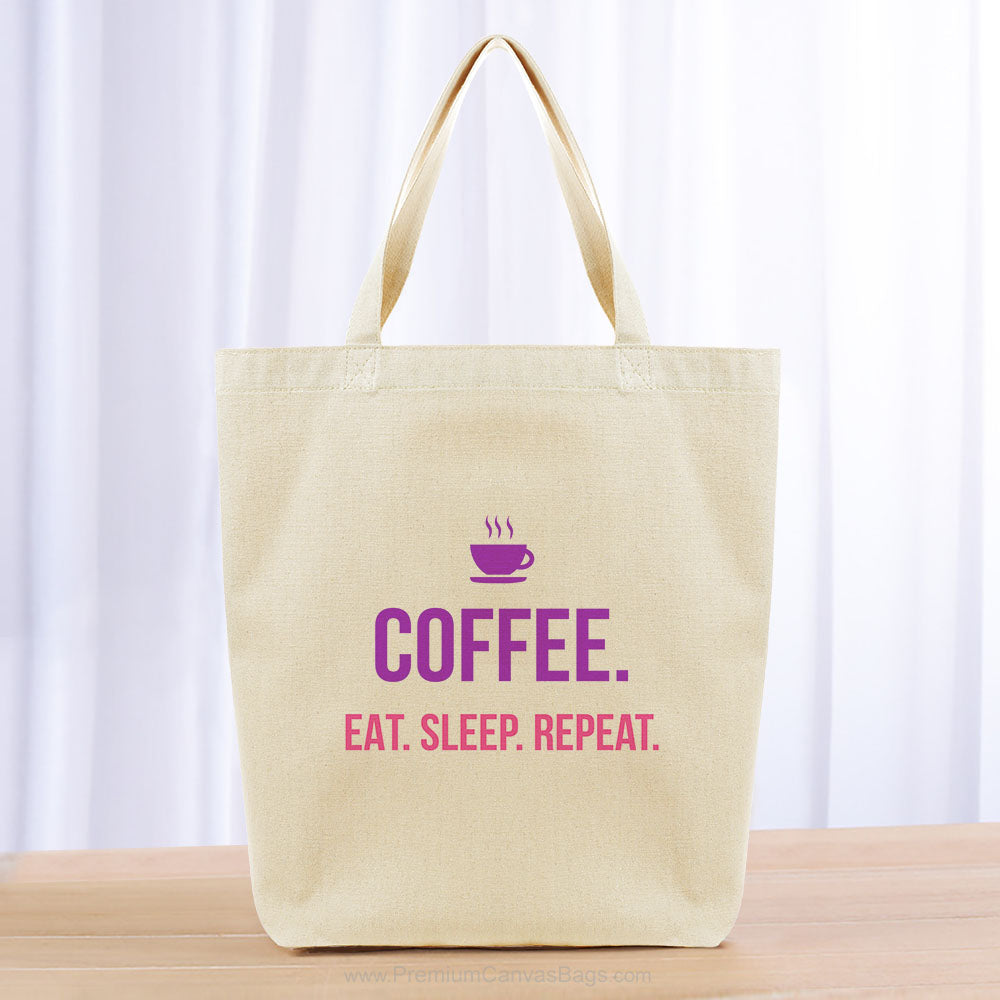 Coffee Eat Sleep Repeat Tote Bag - purple hot pink