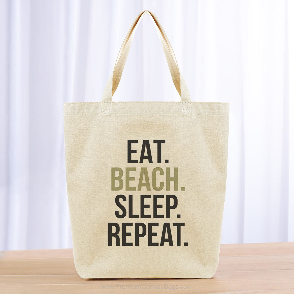 Eat Beach Sleep Repeat Tote Bag - black khaki