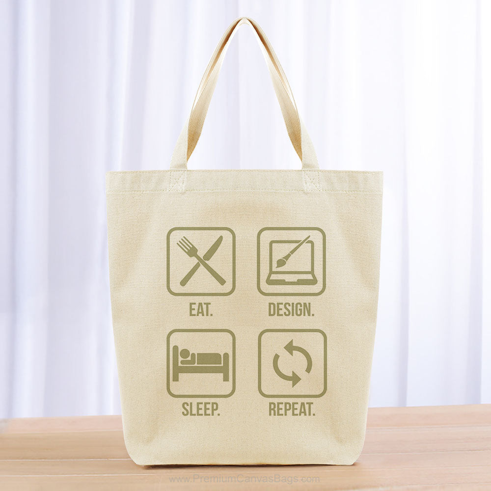 Eat Design Sleep Repeat Tote Bag - khaki