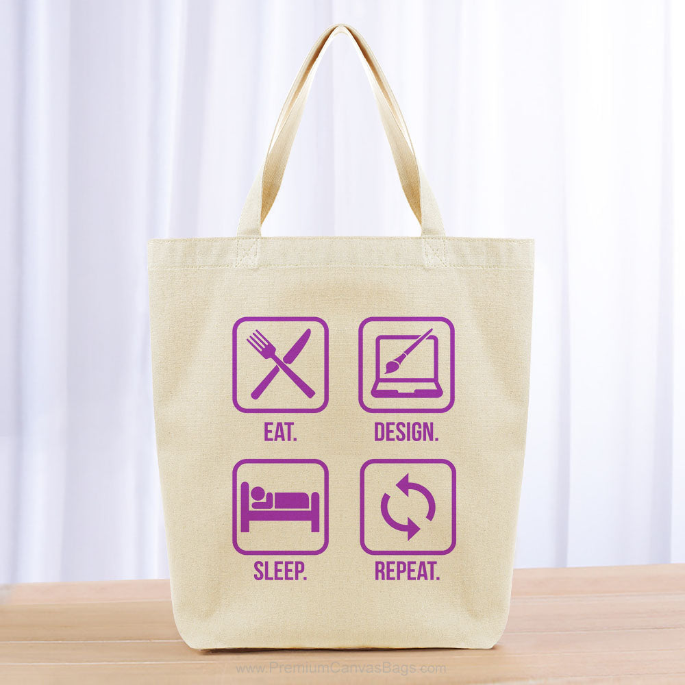 Eat Design Sleep Repeat Tote Bag - purple