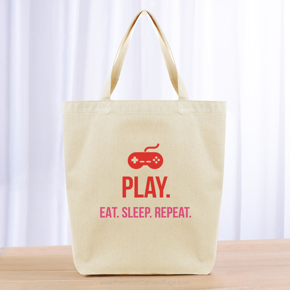 Play Eat Sleep Repeat Tote Bag - yellow orange blue