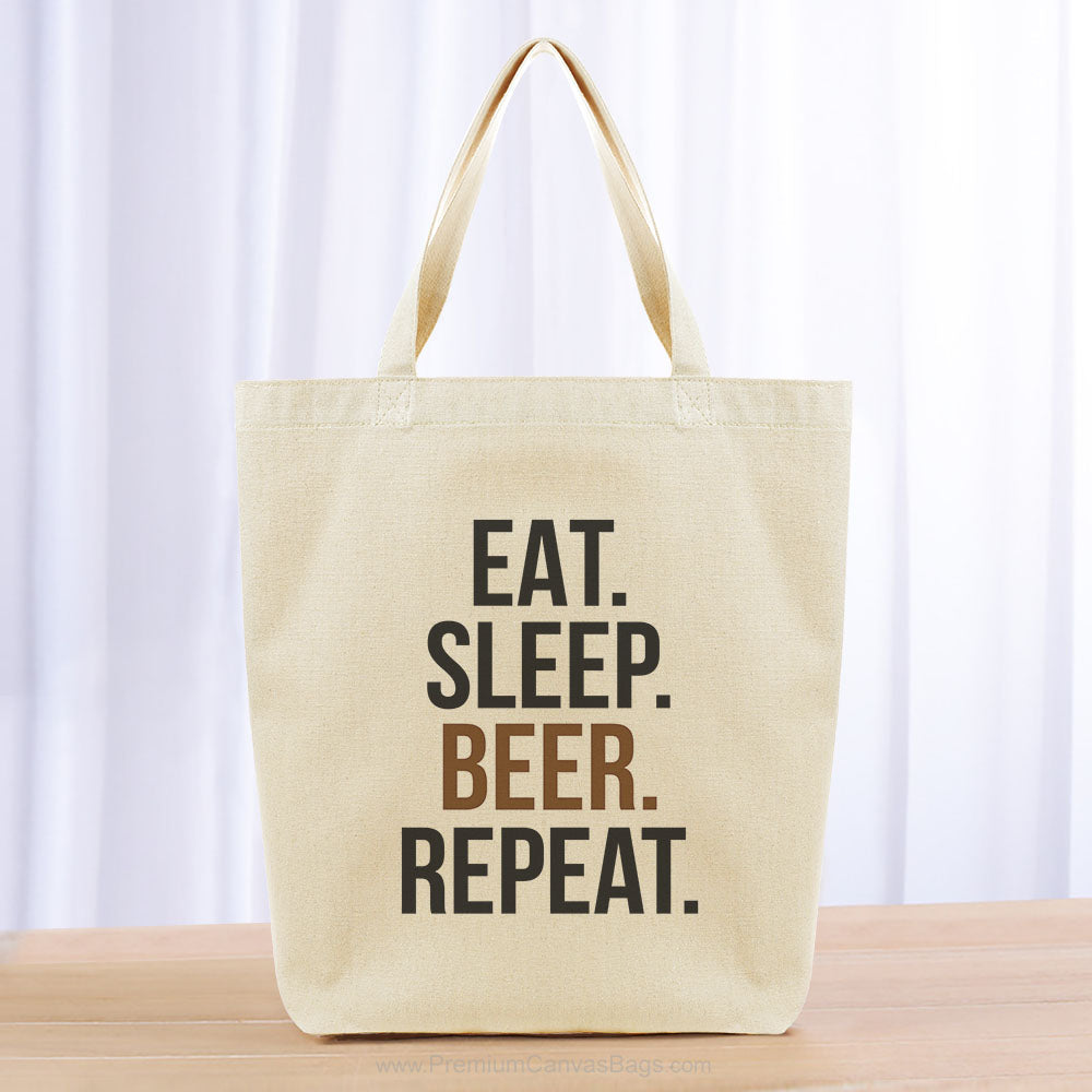 Eat Sleep Beer Repeat Tote Bag - black brown