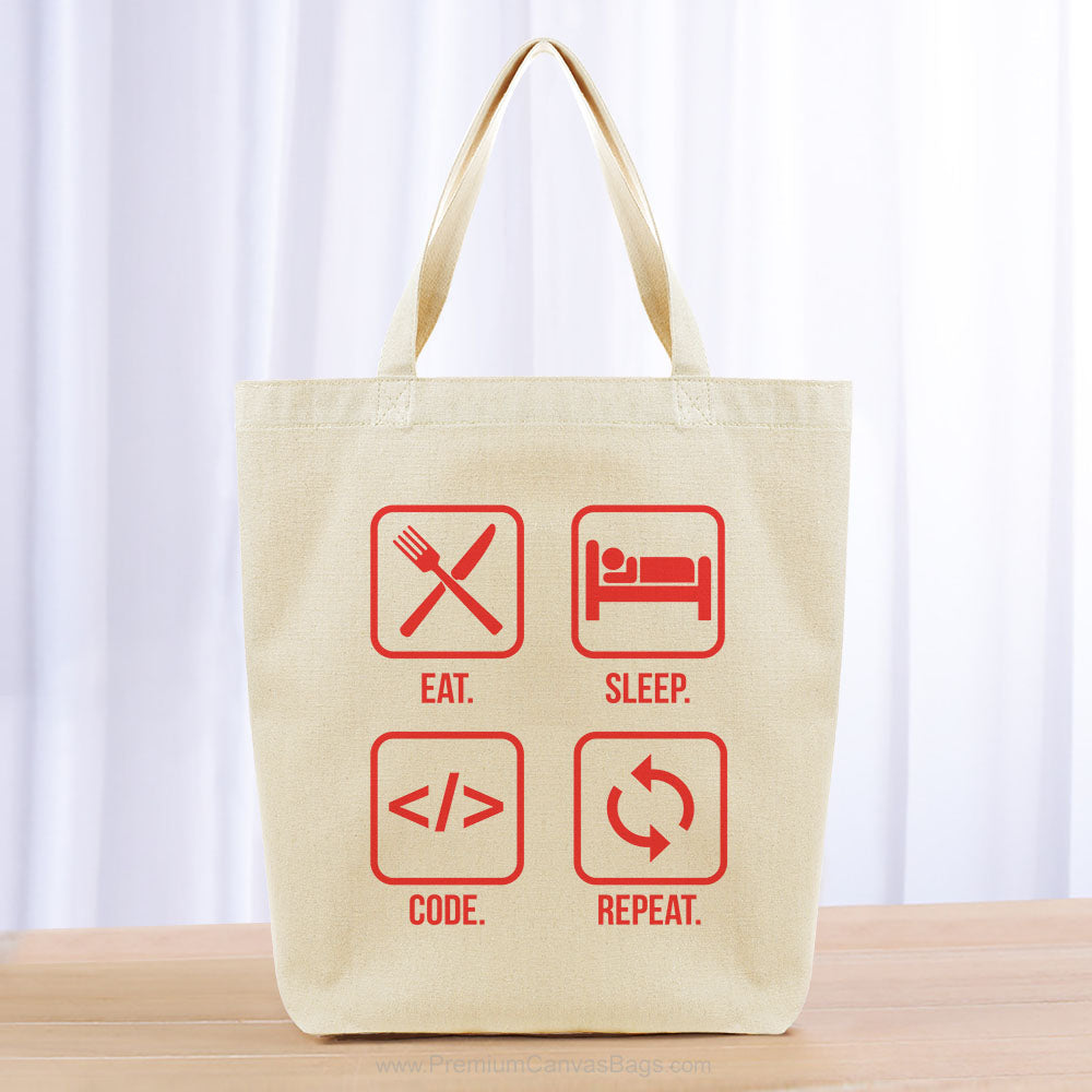Eat Sleep Code Repeat Tote Bag - red