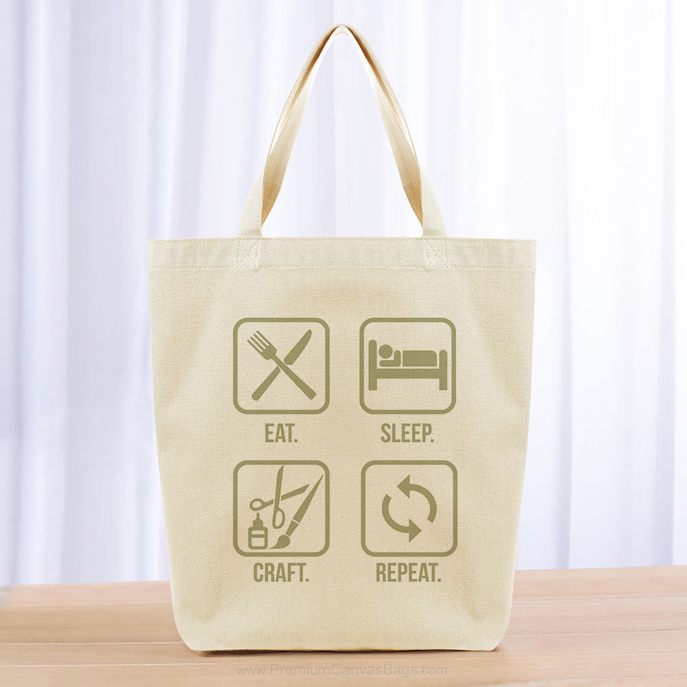 Eat Sleep Craft Repeat Tote Bag - khaki