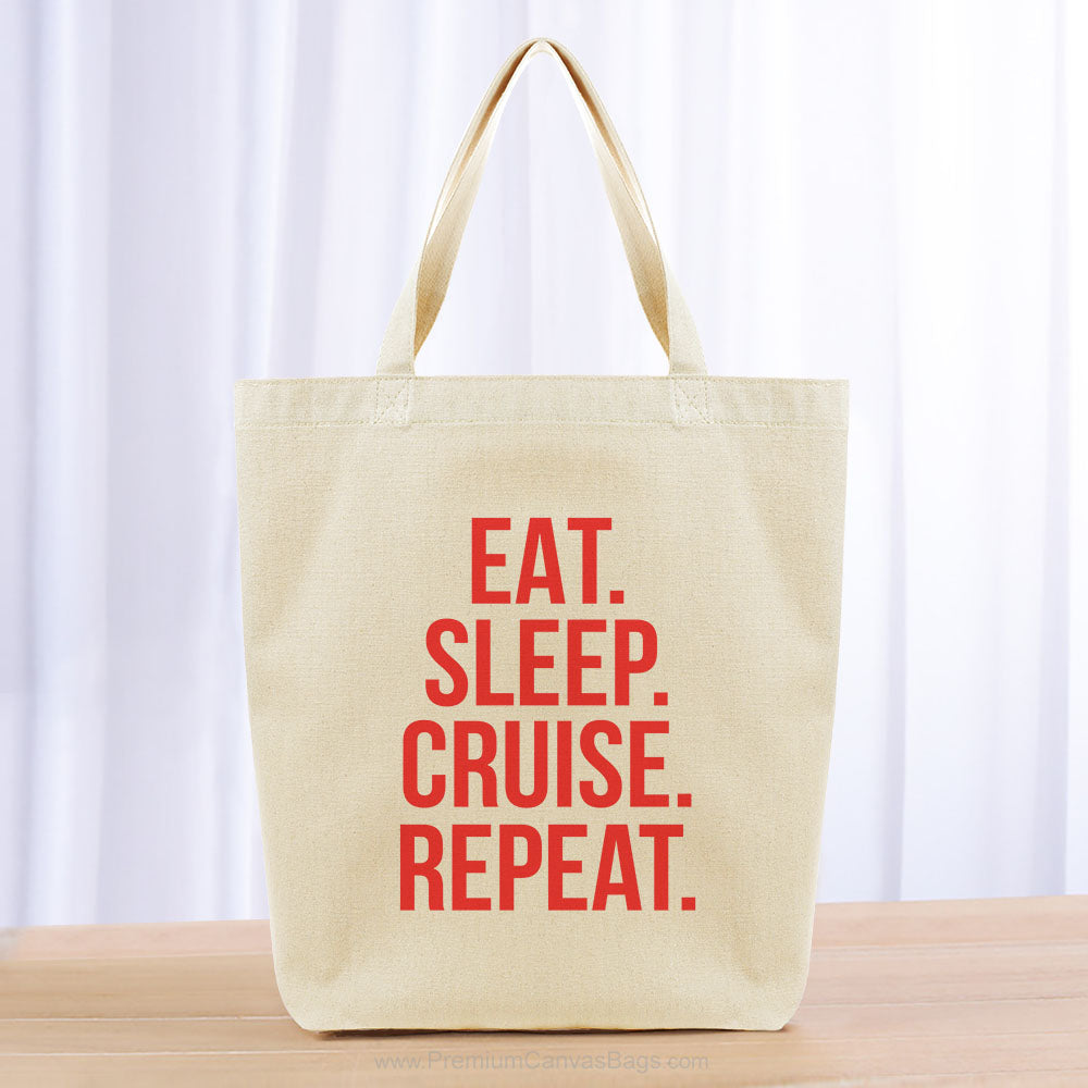 Eat Sleep Cruise Repeat Tote Bag - red