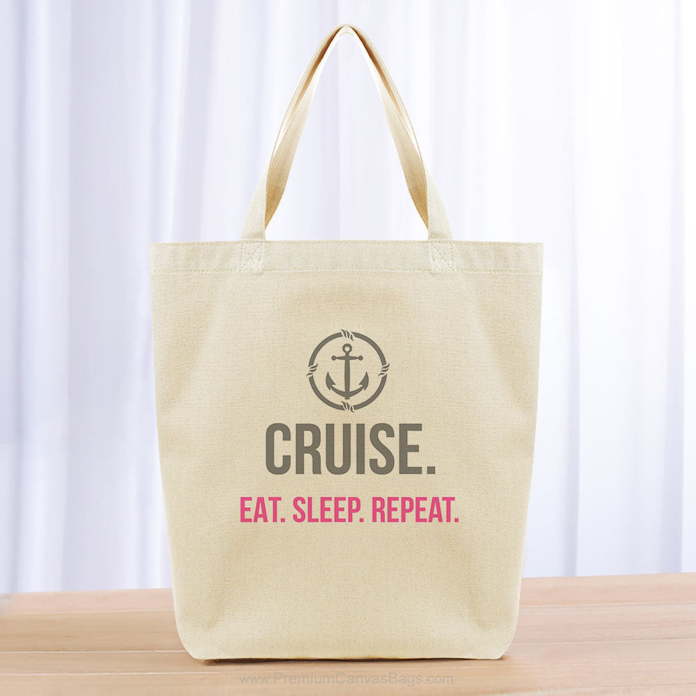 Cruise Eat Sleep Repeat Tote Bag - gray hot pink