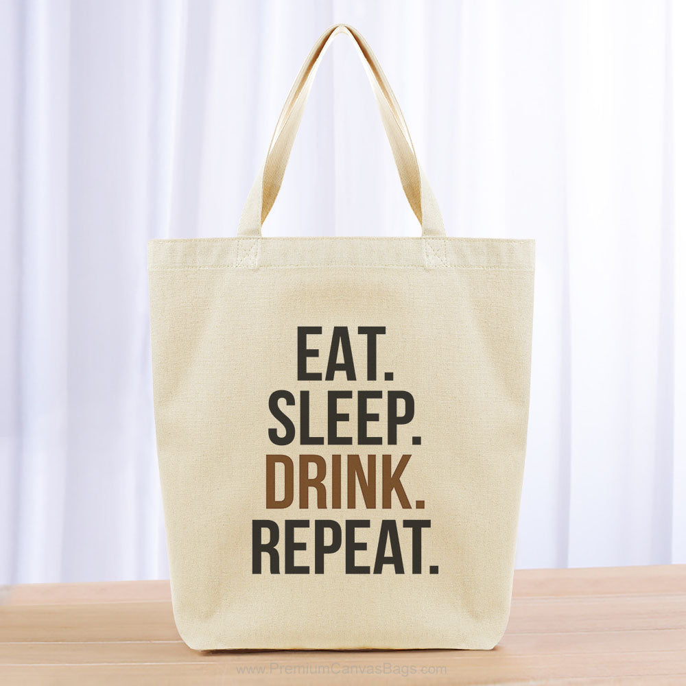 Eat Sleep Drink Repeat Tote Bag - black brown