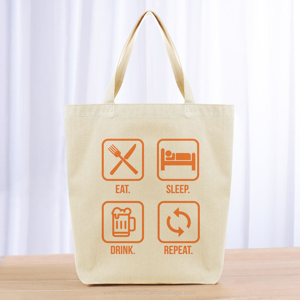 Eat Sleep Drink Repeat Tote Bag - orange