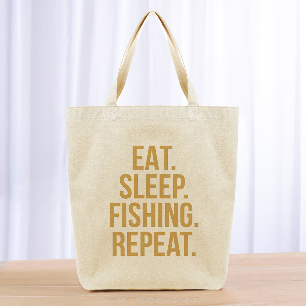 Eat Sleep Fishing Repeat Tote Bag - yellow orange