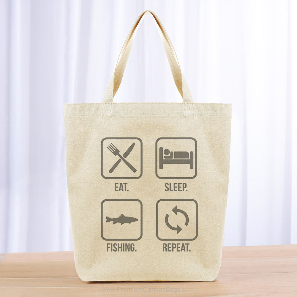 Eat Sleep Fishing Repeat Tote Bag - gray