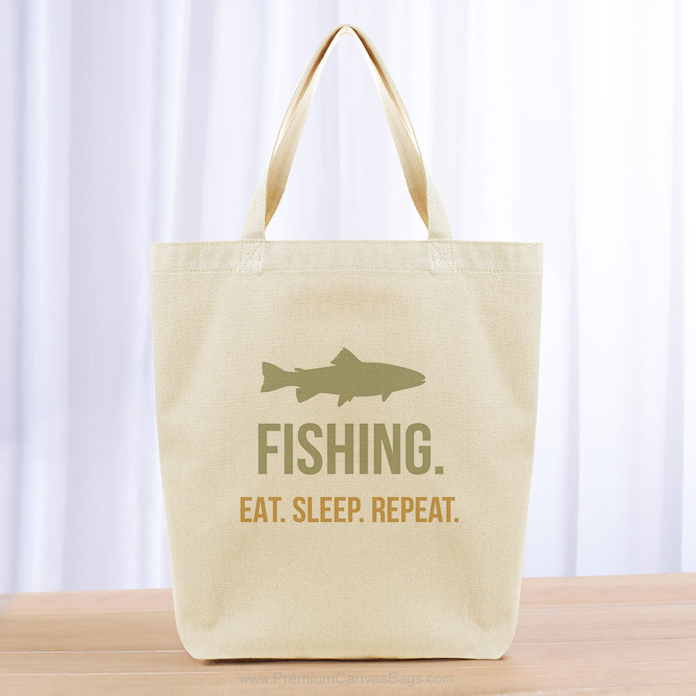 Fishing Eat Sleep Repeat Tote Bag - khaki yellow orange