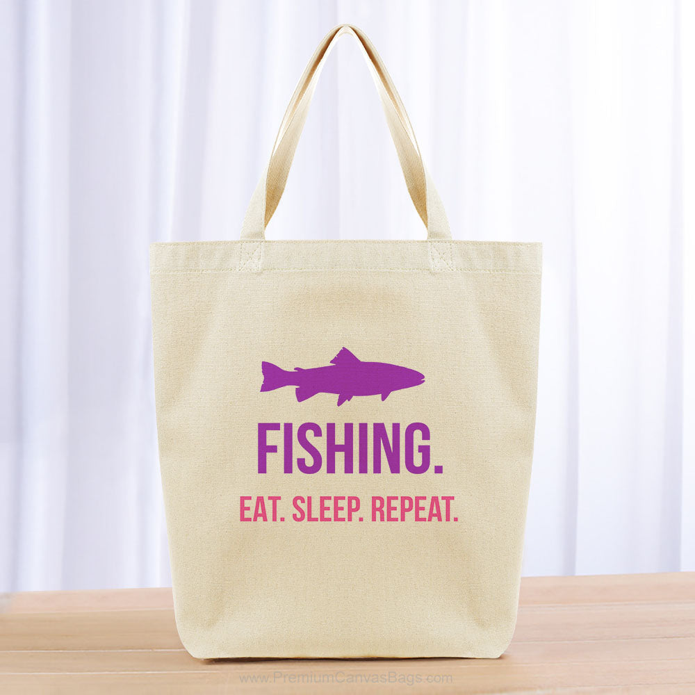 Fishing Eat Sleep Repeat Tote Bag - purple hot pink