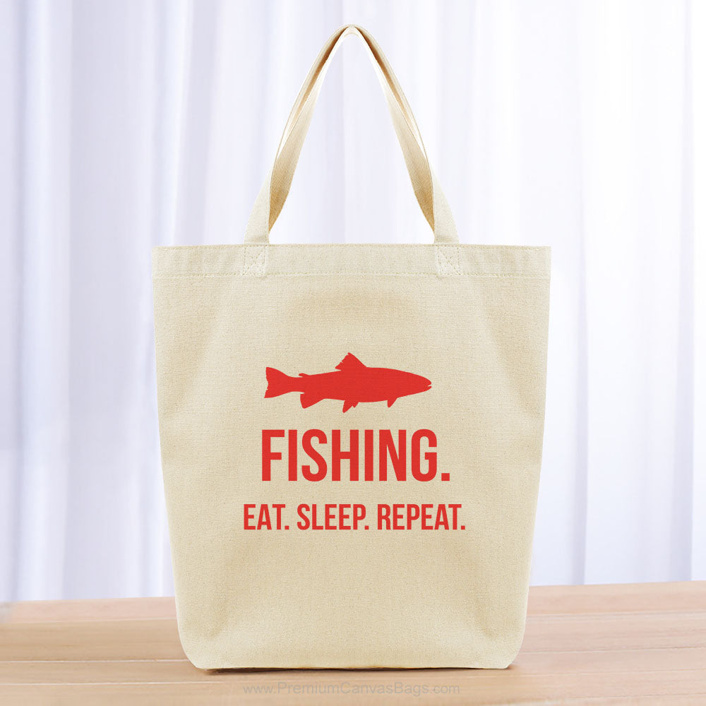 Fishing Eat Sleep Repeat Tote Bag - red