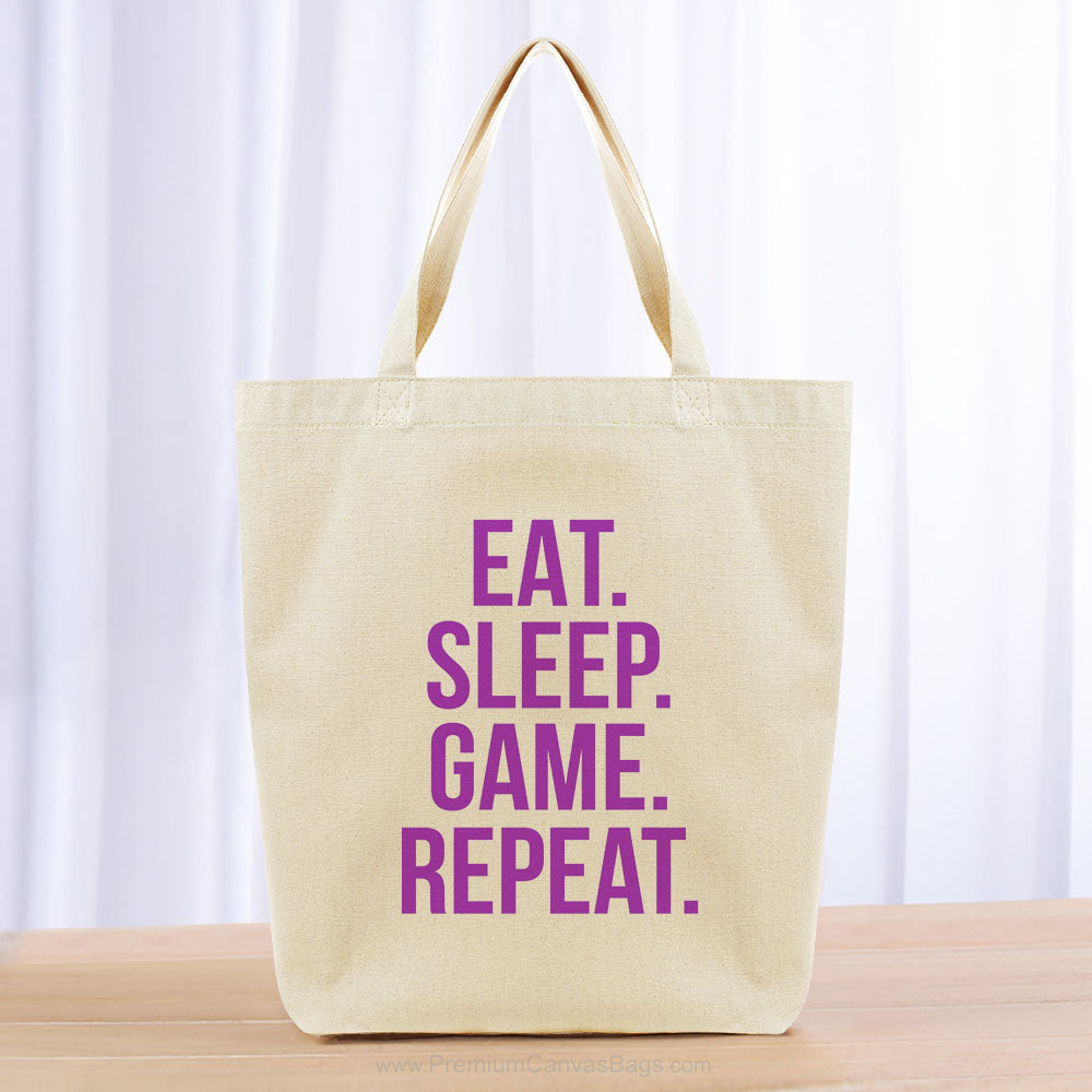 Eat Sleep Game Repeat Tote Bag - purple