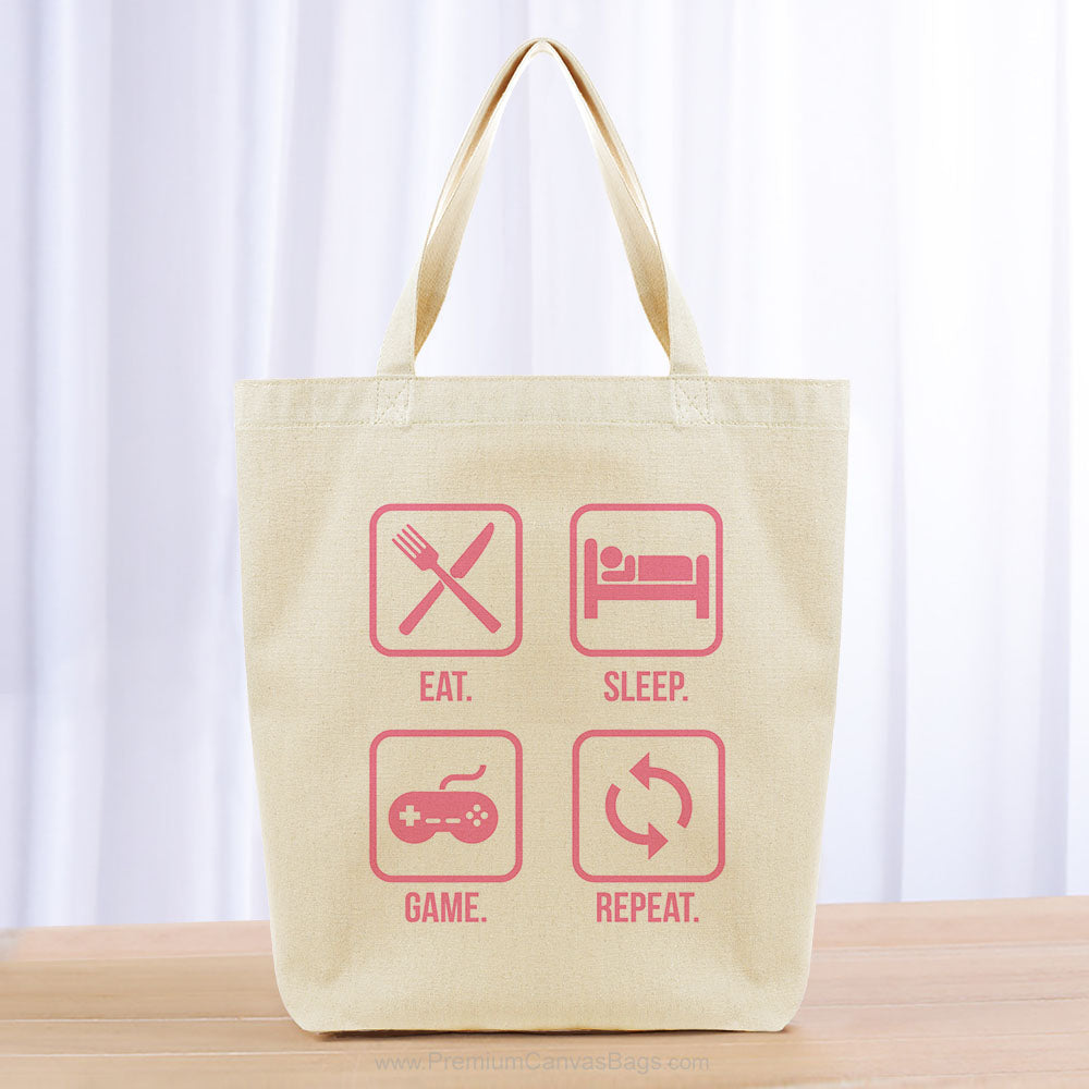 Eat Sleep Game Repeat Tote Bag - pink