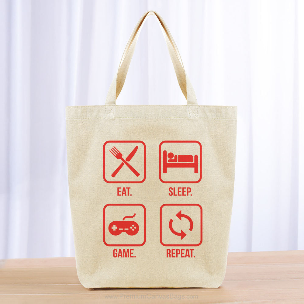 Eat Sleep Game Repeat Tote Bag - red
