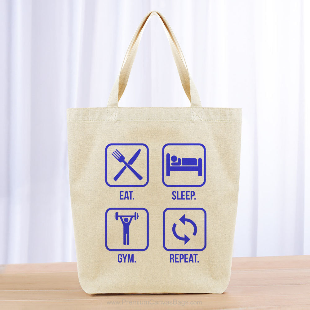 Eat Sleep Gym Repeat Tote Bag - blue