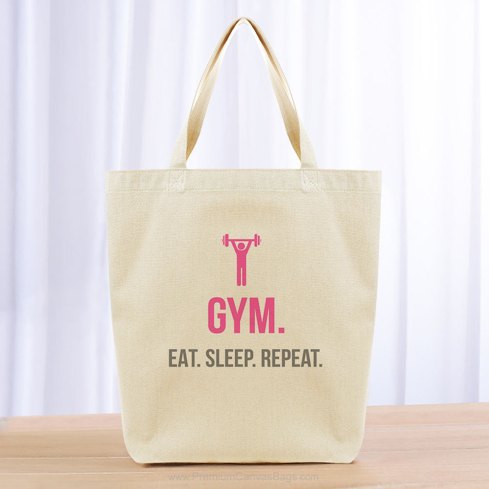 Gym Eat Sleep Repeat Tote Bag - gray hot pink