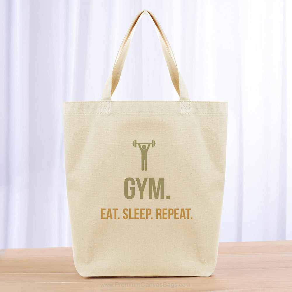 Gym Eat Sleep Repeat Tote Bag - khaki yellow orange