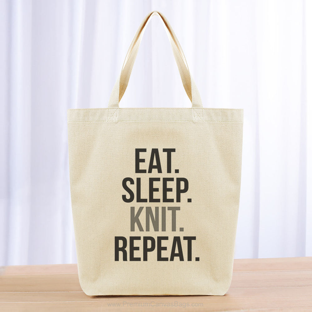 Eat Sleep Knit Repeat Tote Bag - black gray