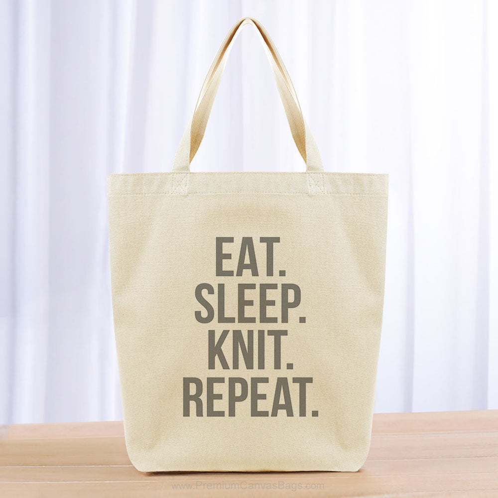 Eat Sleep Knit Repeat Tote Bag - gray