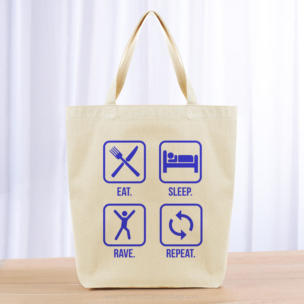Eat Sleep Rave Repeat Tote Bag - blue