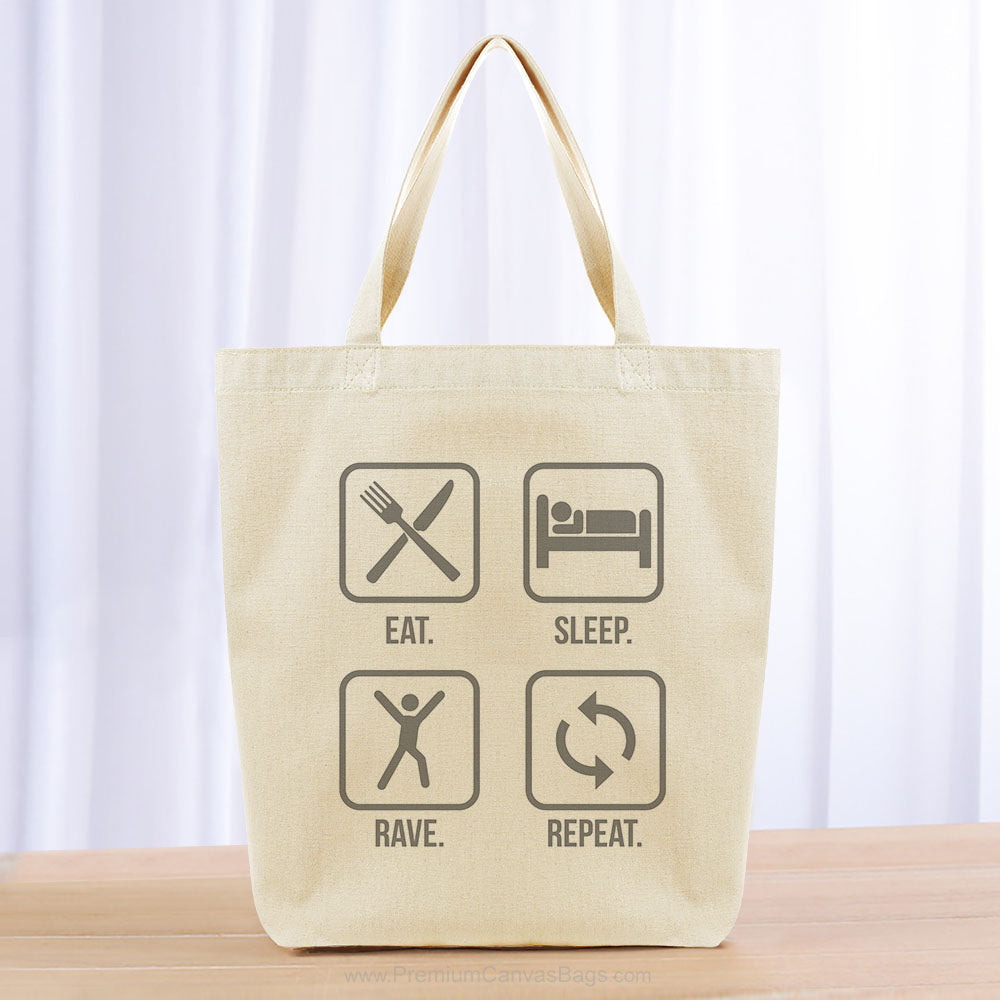 Eat Sleep Rave Repeat Tote Bag - gray