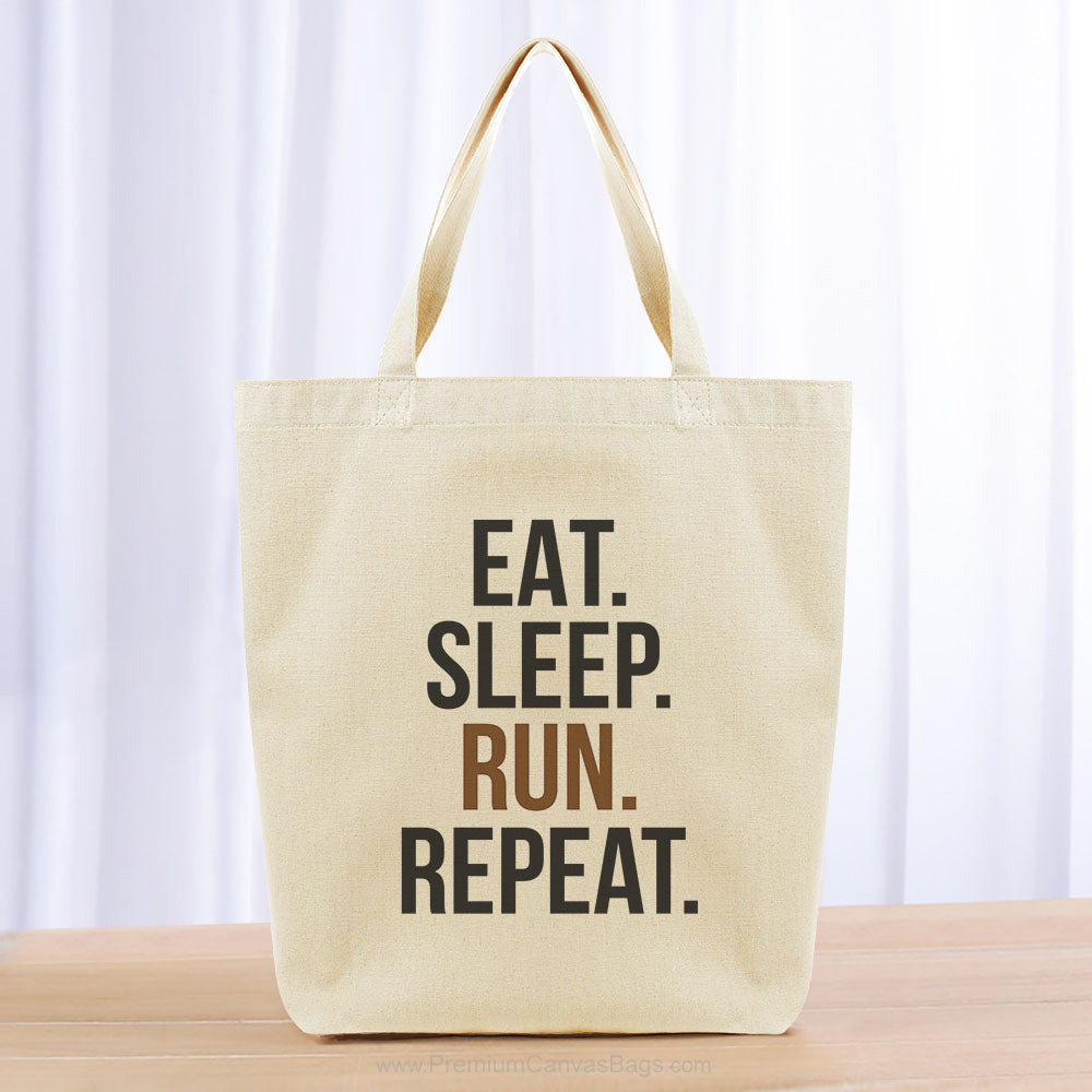 Eat Sleep Run Repeat Tote Bag - black brown