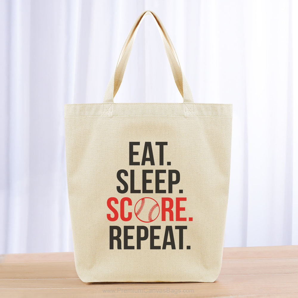 Eat Sleep Score Repeat Tote Bag - black red