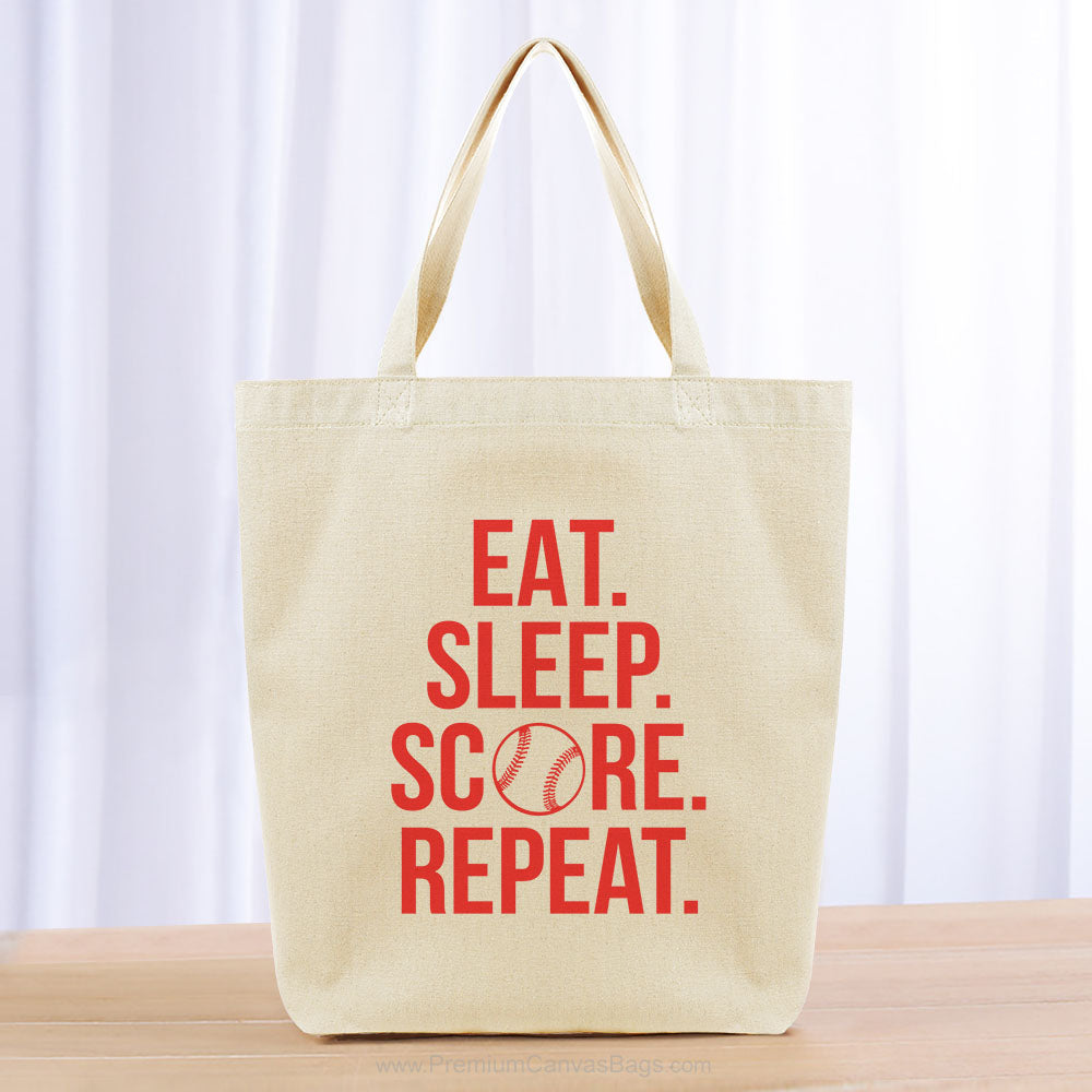 Eat Sleep Score Repeat Tote Bag - red