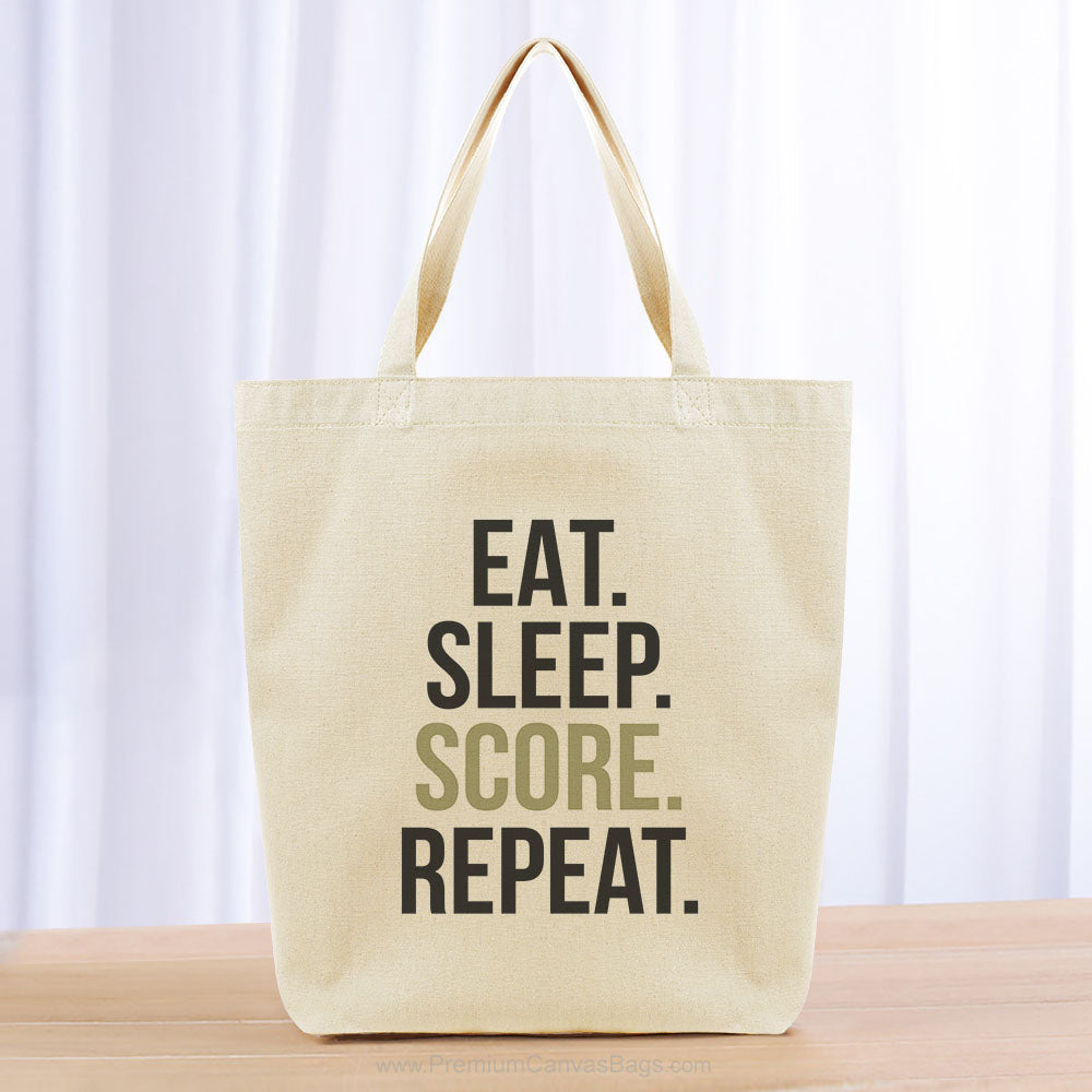 Eat Sleep Score Repeat Tote Bag - black khaki