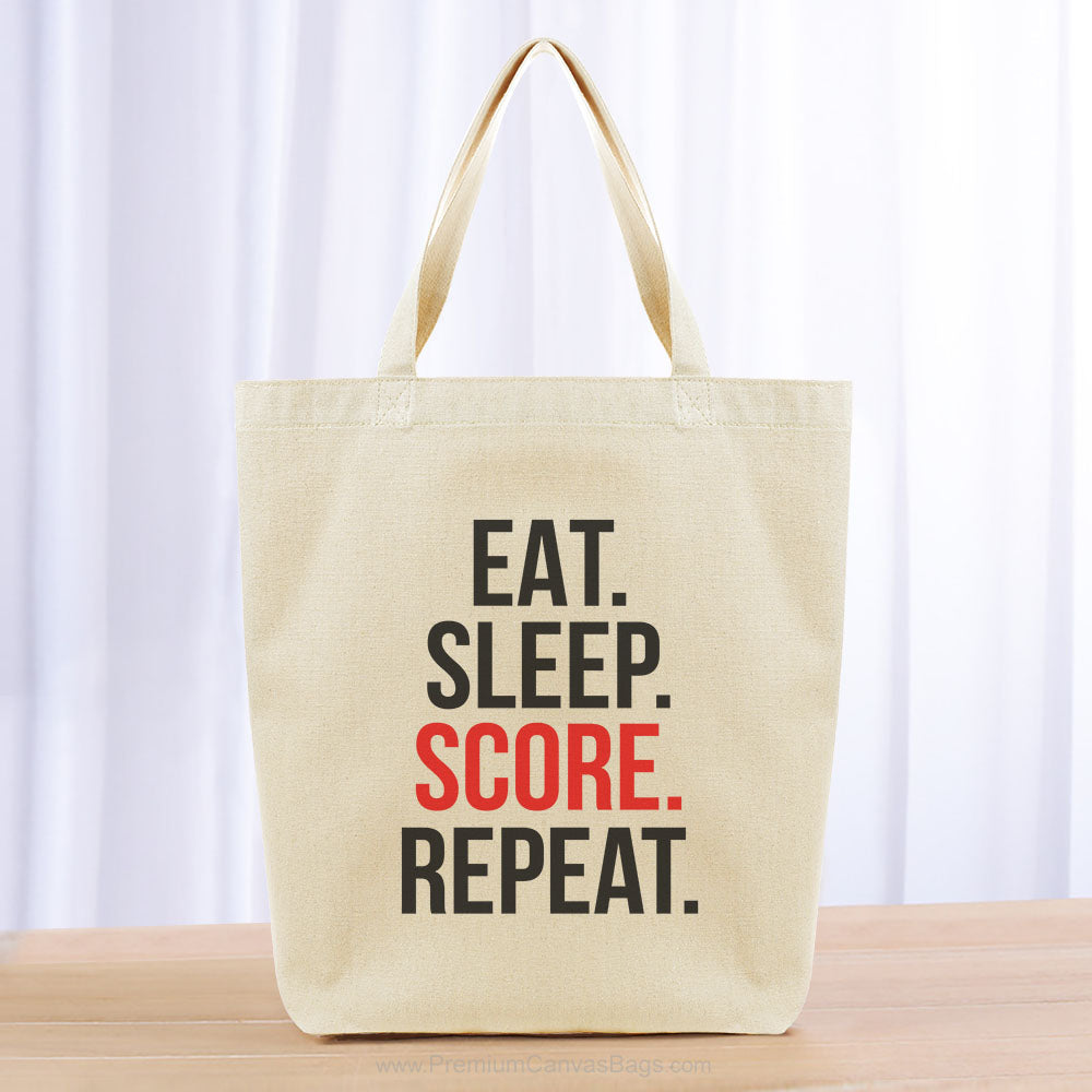 Eat Sleep Score Repeat Tote Bag - black red