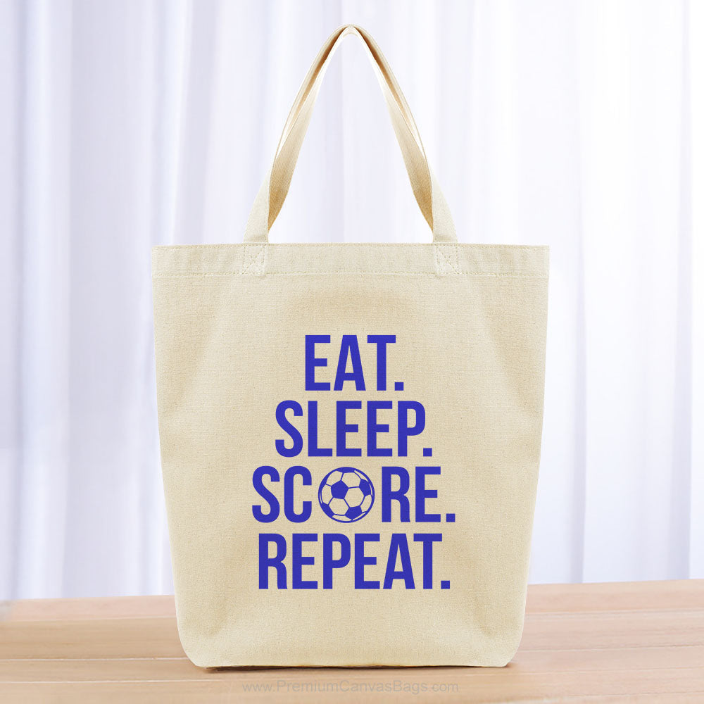 Eat Sleep Score Repeat Tote Bag - blue