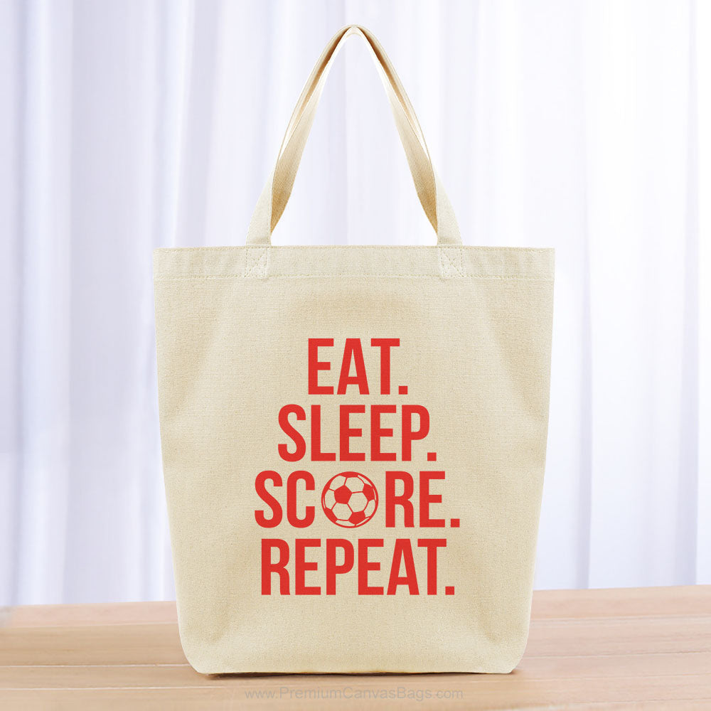Eat Sleep Score Repeat Tote Bag - red