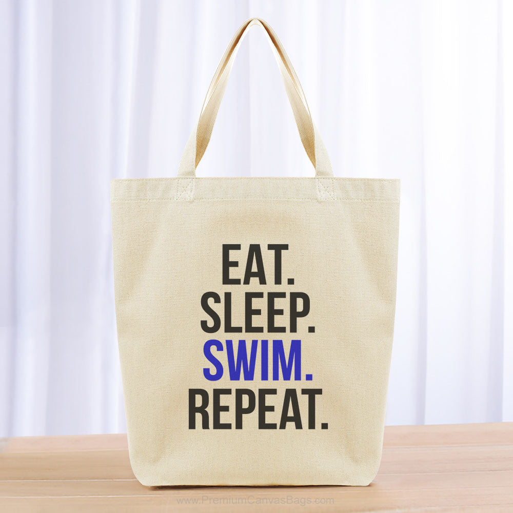 Eat Sleep Swim Repeat Tote Bag - black blue