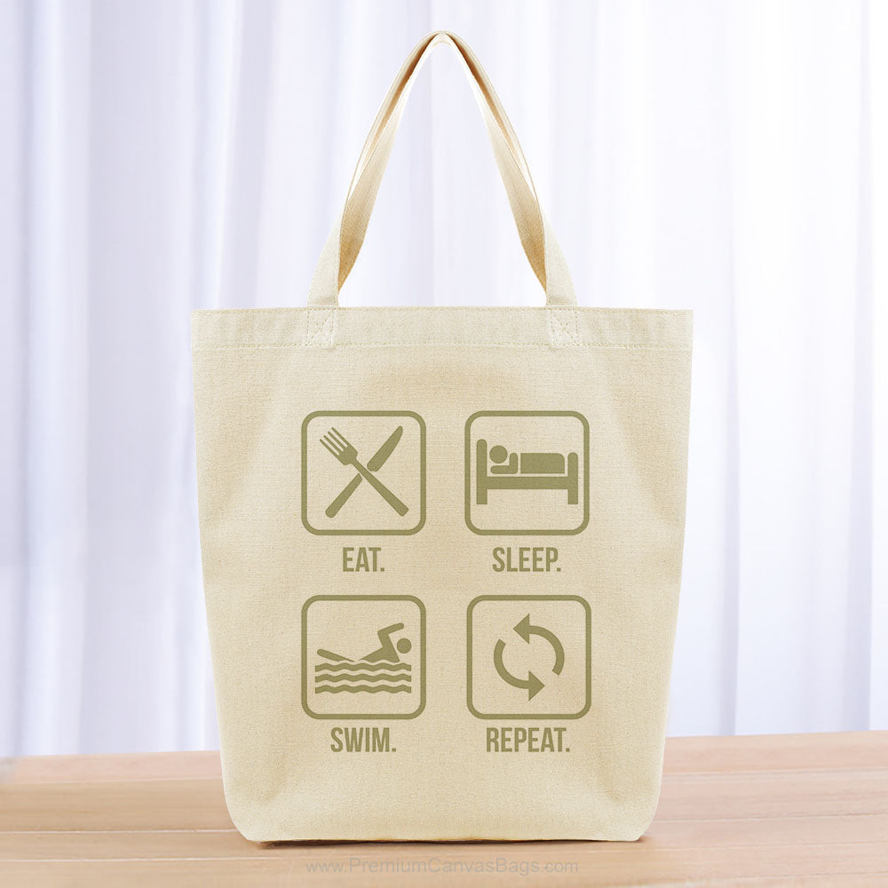 Eat Sleep Swim Repeat Tote Bag - khaki