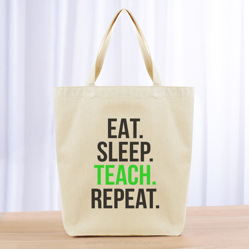 Eat Sleep Teach Repeat Tote Bag - black green