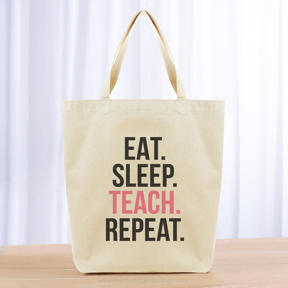 Eat Sleep Teach Repeat Tote Bag - black pink
