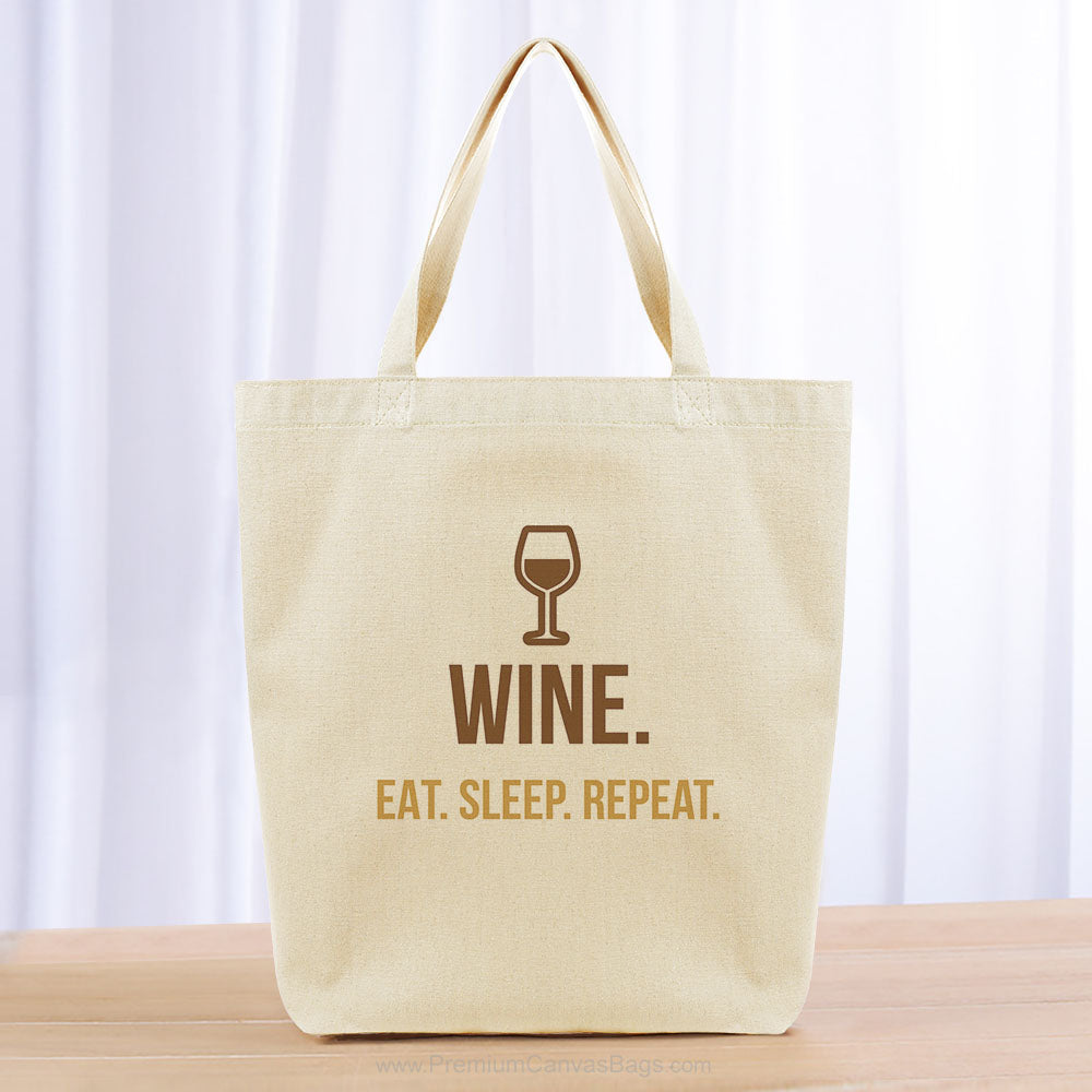 Wine Eat Sleep Repeat Tote Bag - brown yellow orange