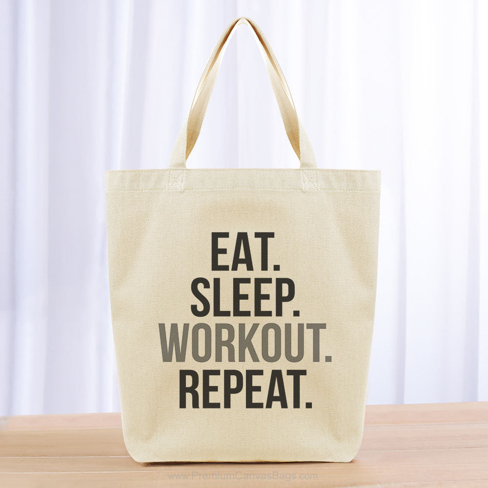 Eat Sleep Workout Repeat Tote Bag - black gray