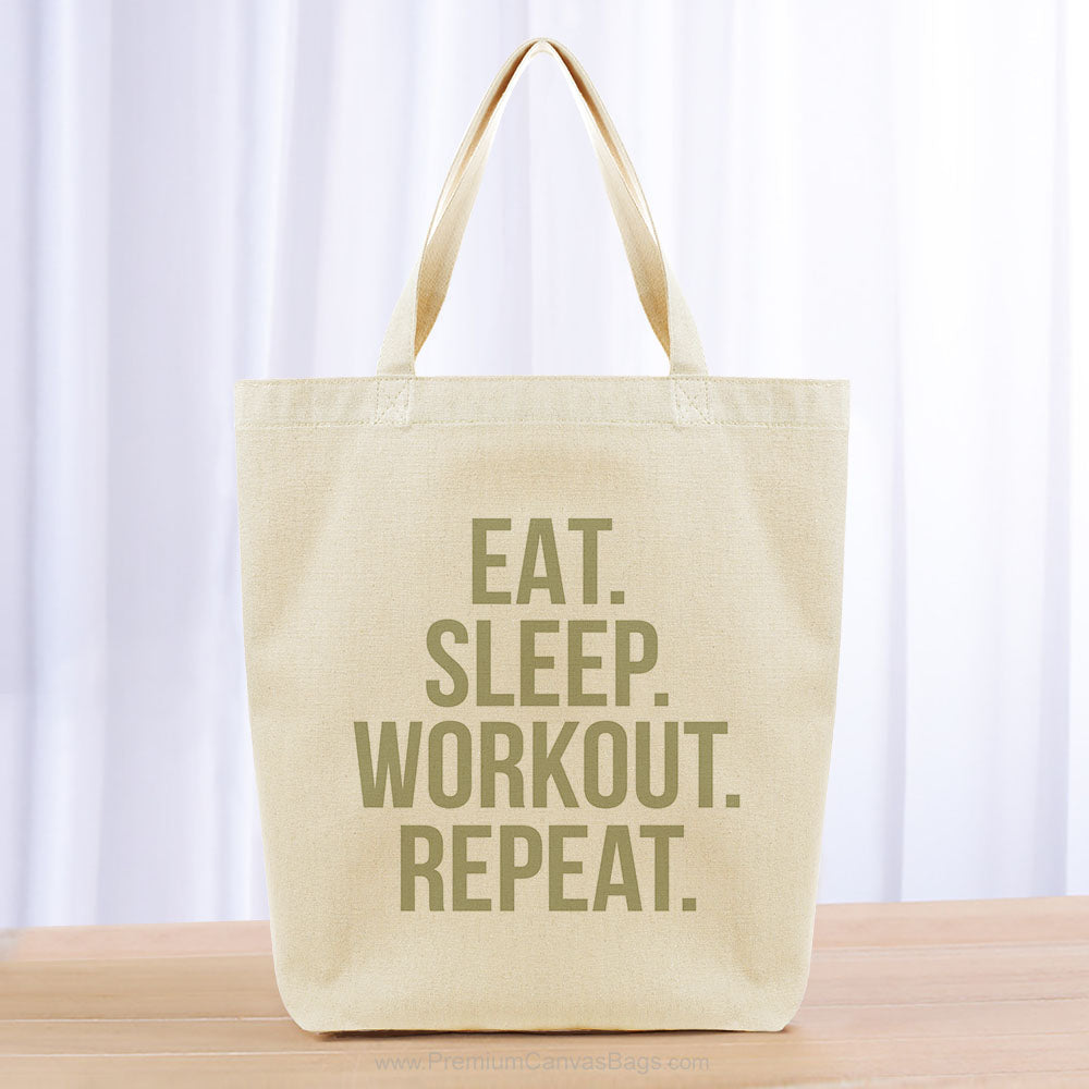 Eat Sleep Workout Repeat Tote Bag - khaki