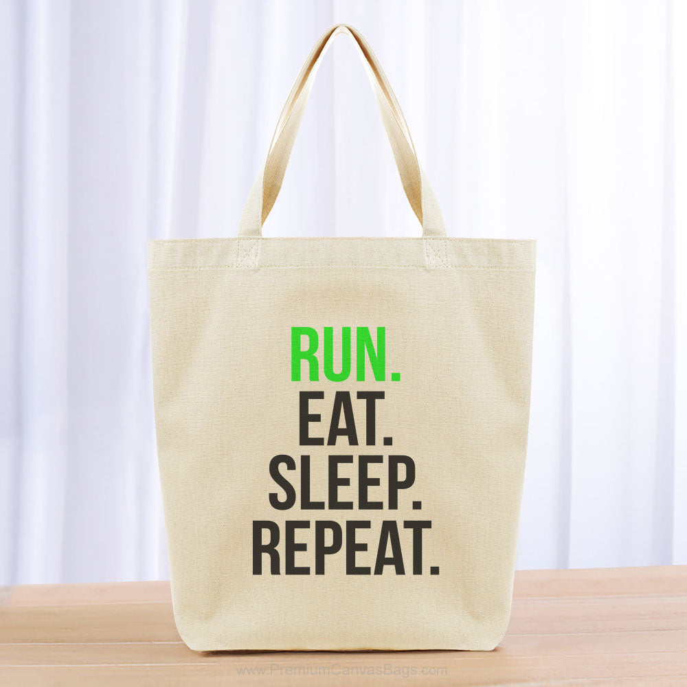 Run Eat Sleep Repeat Tote Bag - black green