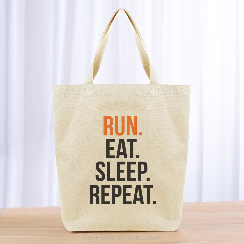 Run Eat Sleep Repeat Tote Bag - black orange
