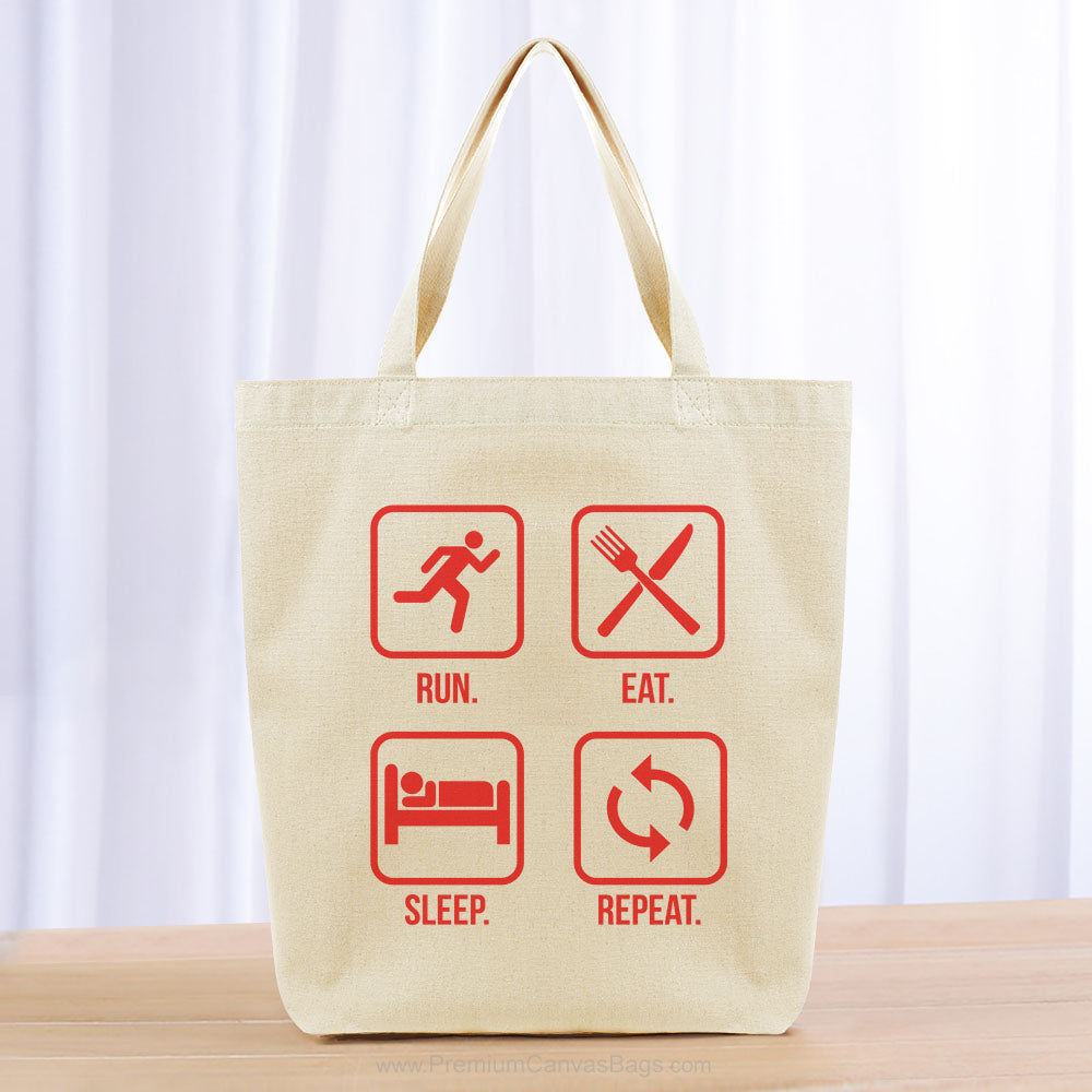 Run Eat Sleep Repeat Tote Bag - red