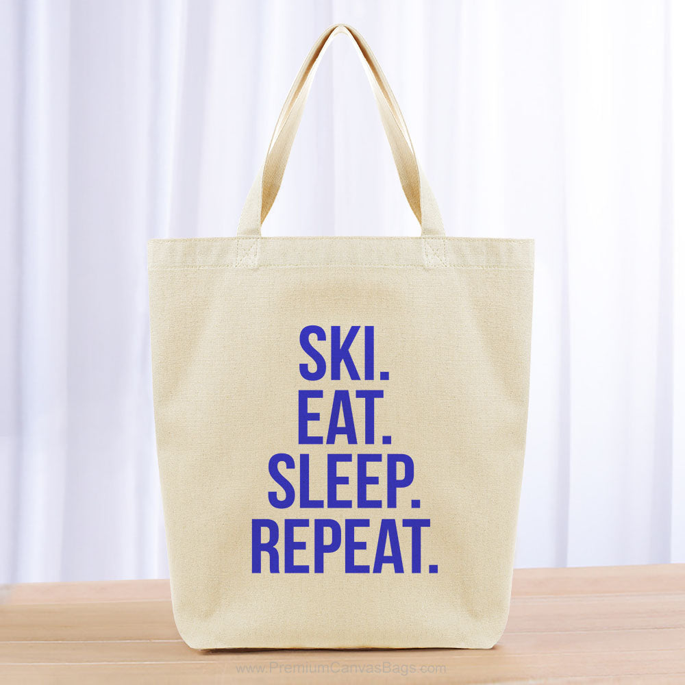Ski Sleep Eat Repeat Tote Bag - blue