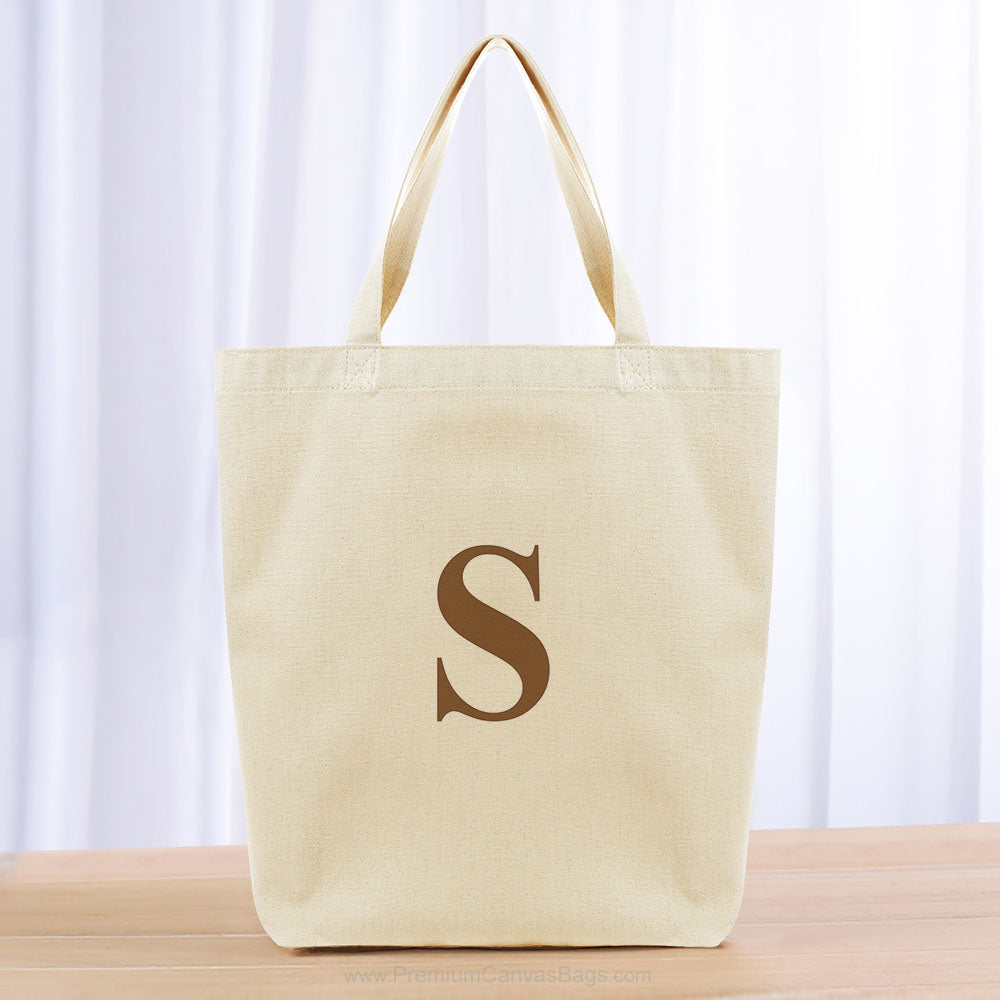Monogram Roman Small Initial Tote Bag - brown